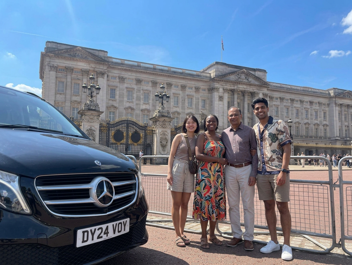 Family with Mercedes V-Class private chauffeur