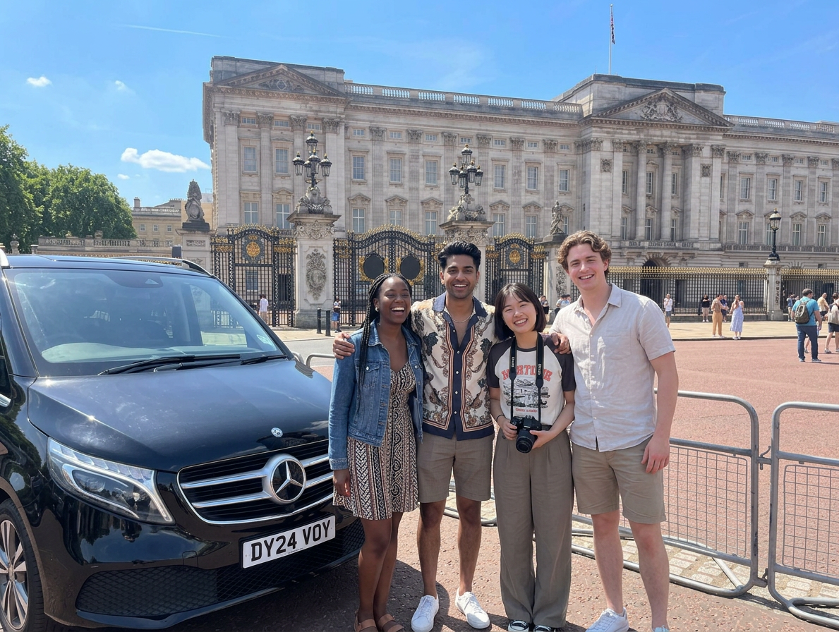 Young group at Buckingham Palace London
